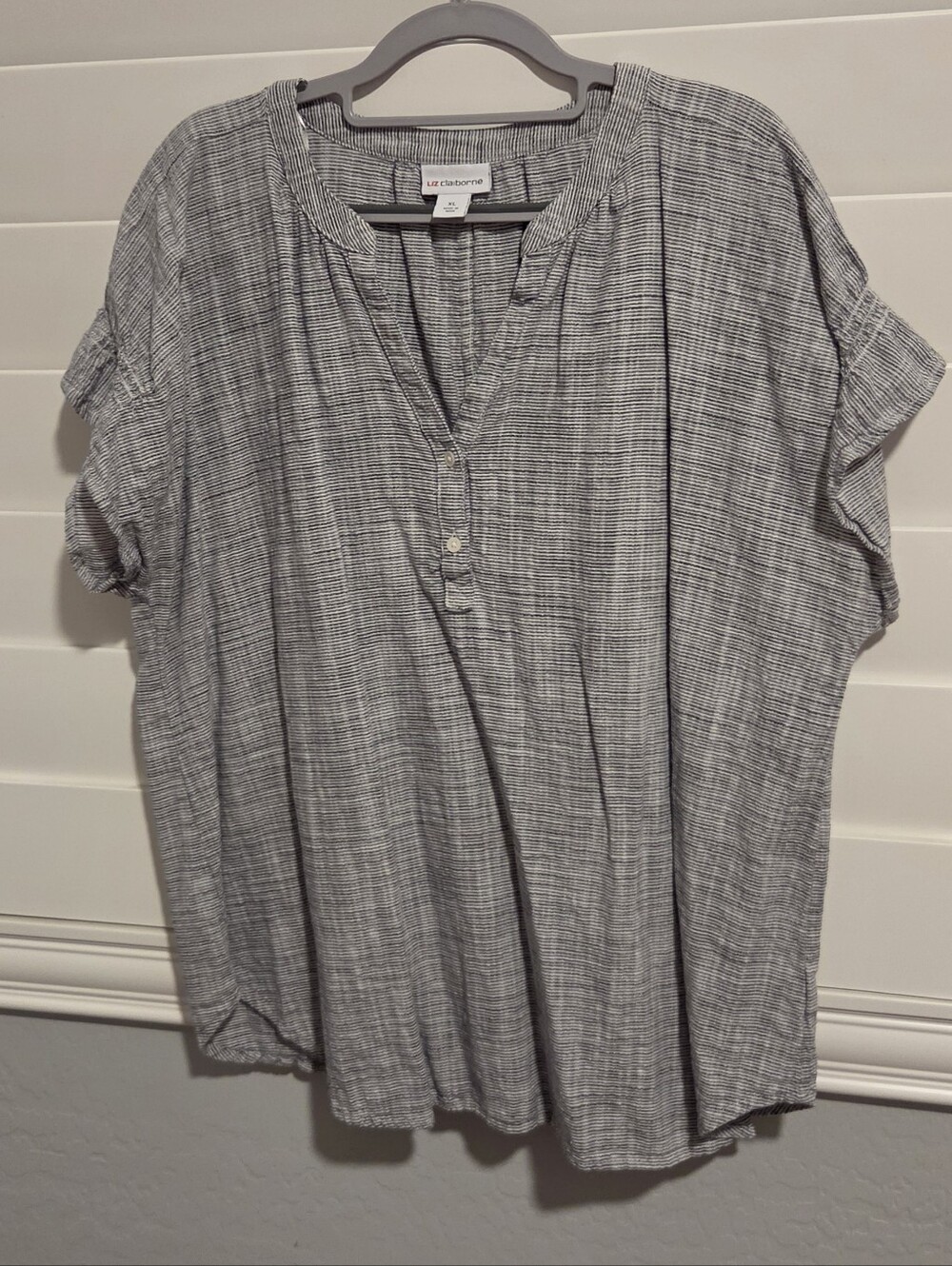Liz Claiborne Navy Striped Short-Sleeve Blouse